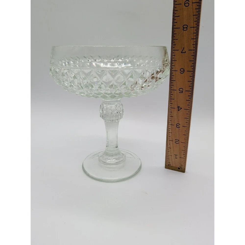 Vintage Indiana Glass 1940's American Diamond Cut Glass Pedestal Candy Dish